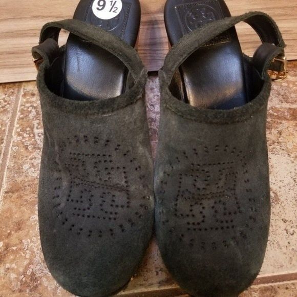 Tory Burch Suede Brayden Slingback Black Clogs - Picture 3 of 16
